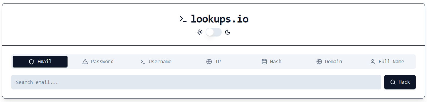 lookups.io light mode interface